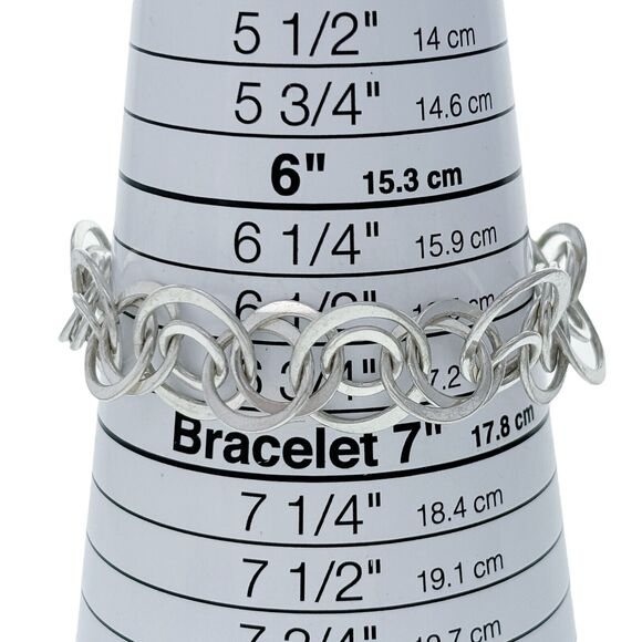 Vintage Mexican MWS Sterling Silver 925 Linked Circle Chain Bracelet 7.25" - Picture 3 of 5